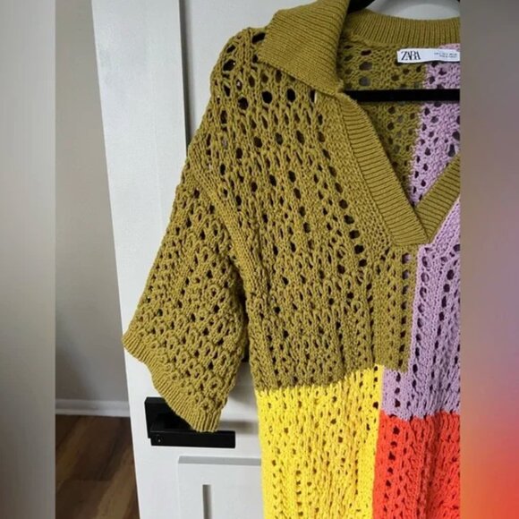 EUC Zara Oversized Colorblock Chunky Knit Polo - Size Small - Picture 6 of 10
